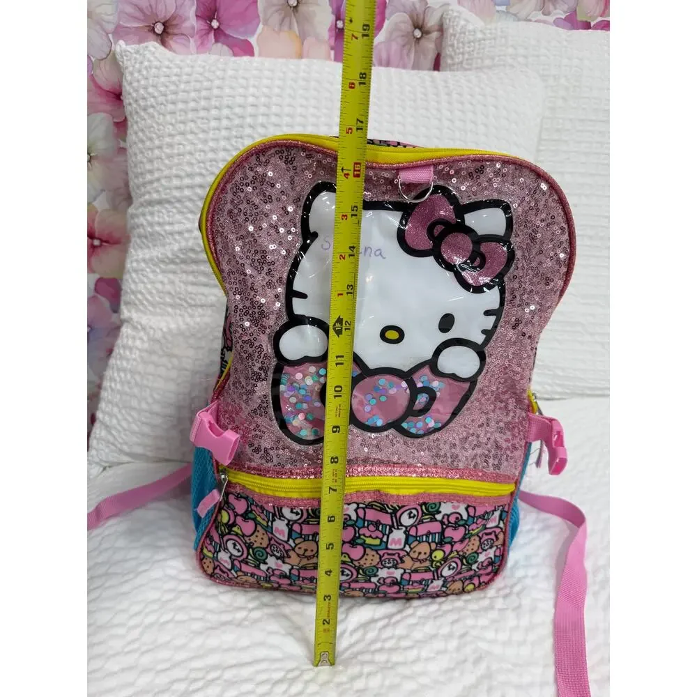 Hello Kitty Sanrio Glitter Confetti Backpack Pink School Bookbag Kids Travel Bag